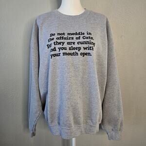 Funny Cat Graphic Sweatshirt Gray XL Crewneck Everyday Casual Novelty Gift